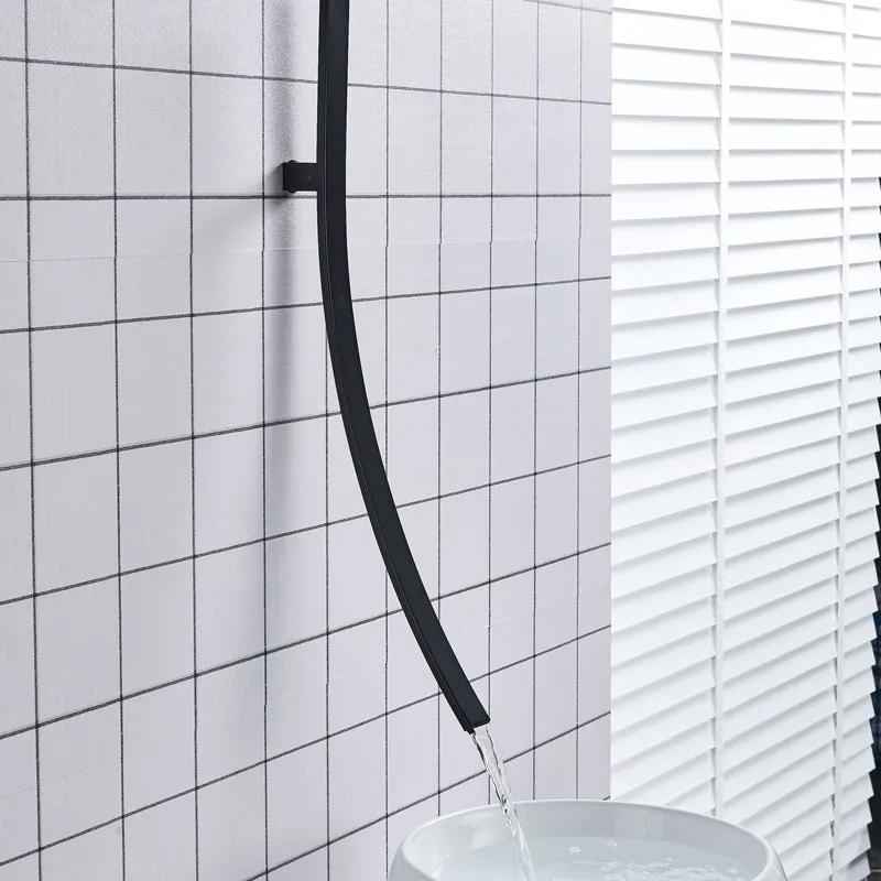 Baterie lavoar încastrabilă negru mat cu pipă cascadă minimalistă [5]