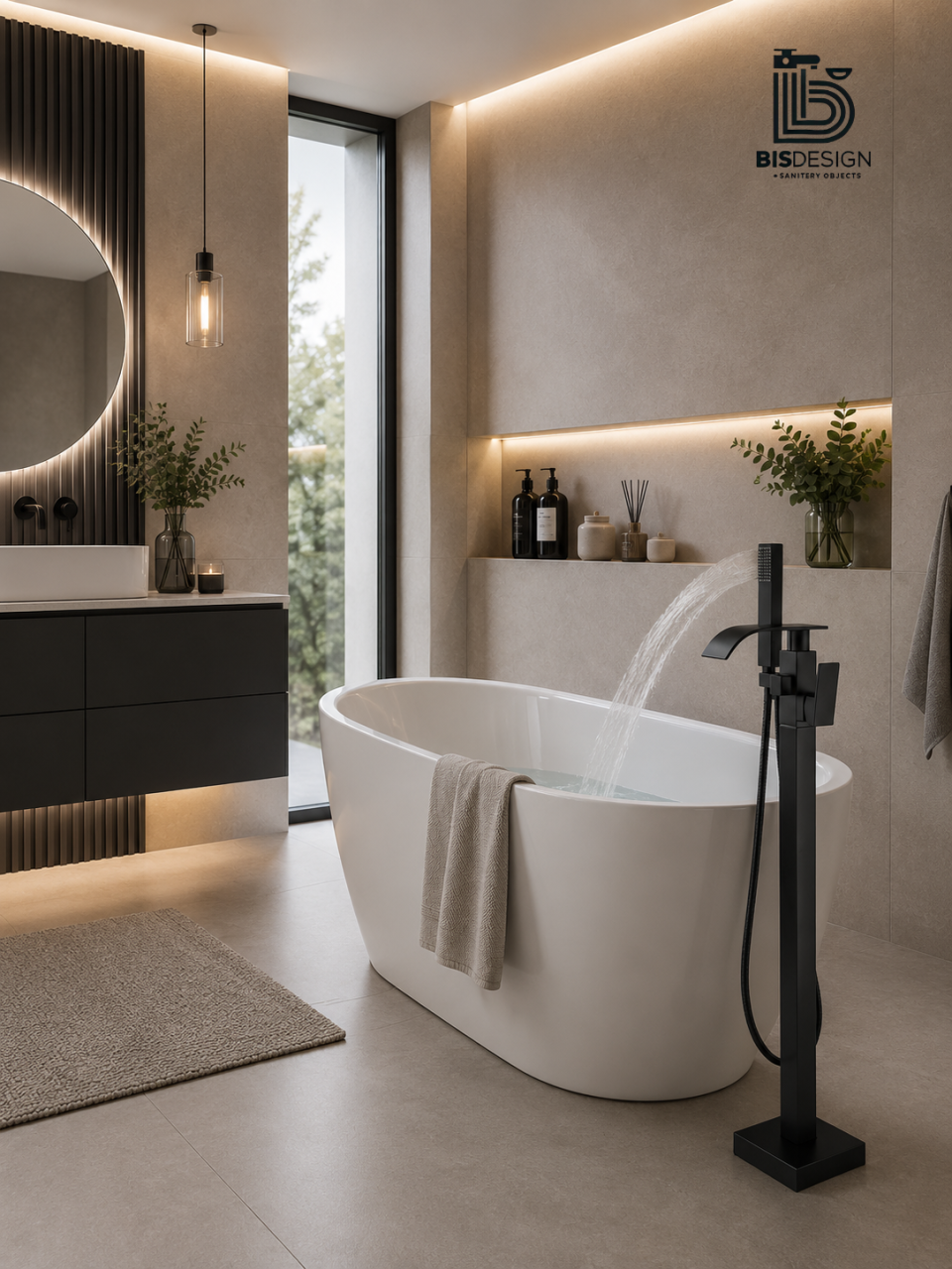 Baterie freestanding pentru cadă finisaj negru mat 98 cm cu pipă pivotantă [2]