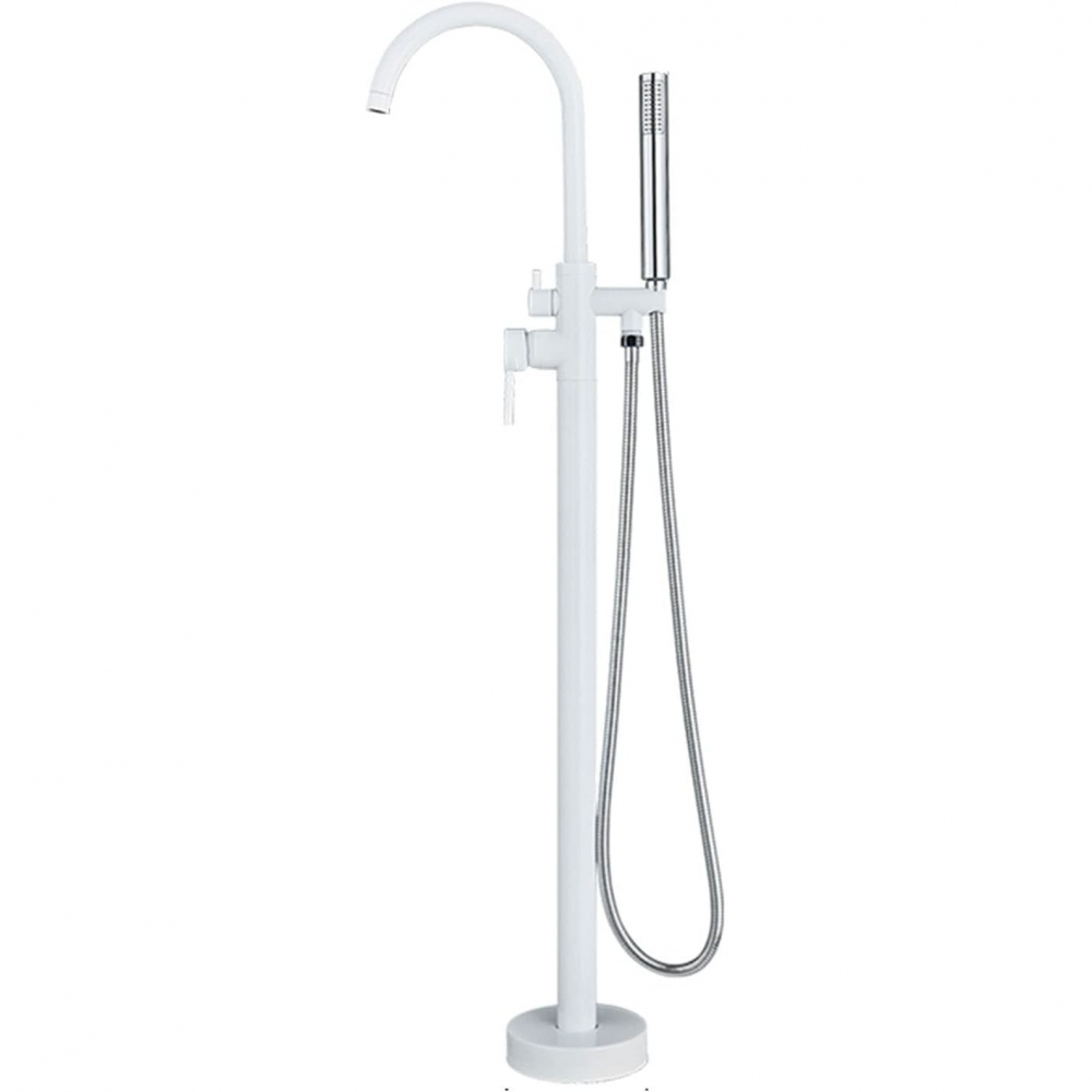 Baterie cadă freestanding alb lucios 117 cm cu cadru rotund [1]