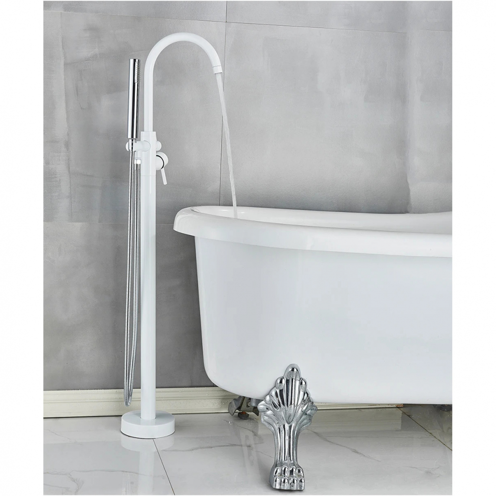Baterie cadă freestanding alb lucios 117 cm cu cadru rotund [2]
