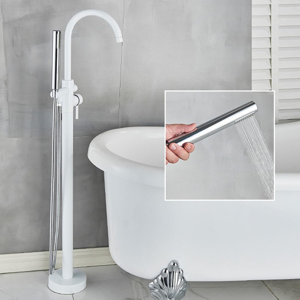Baterie cadă freestanding alb lucios 117 cm cu cadru rotund [3]
