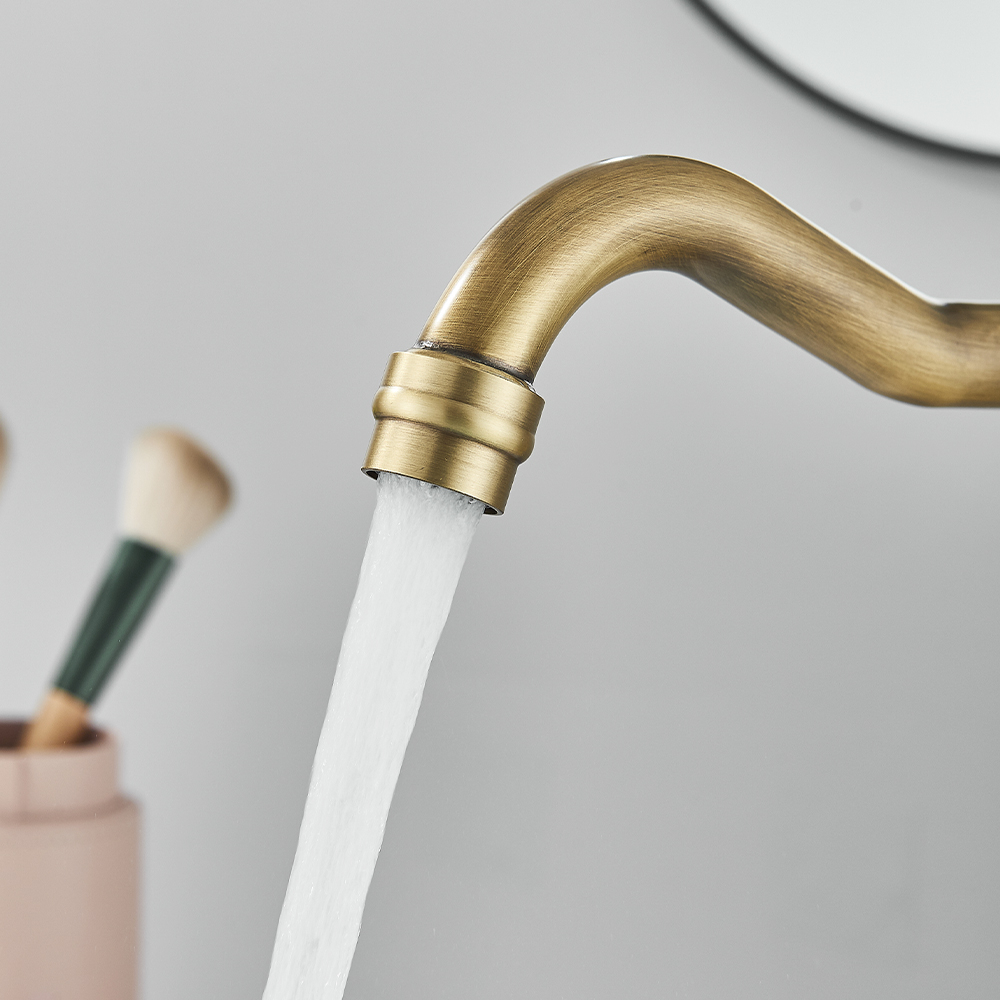 Baterie retro bronz antichizat cu inele ceramice 23 cm pentru baie și bucătărie [4]