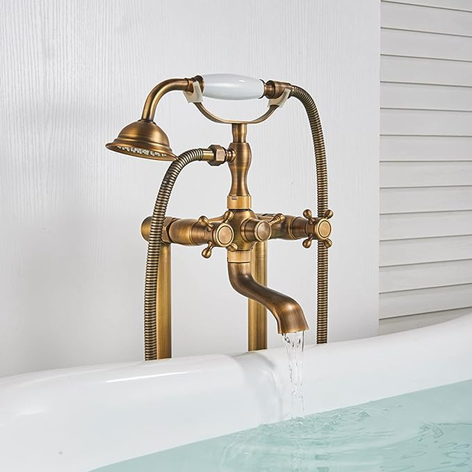 Baterie cadă freestanding bronz antichizat cu duș de mână și pipă cadă [3]