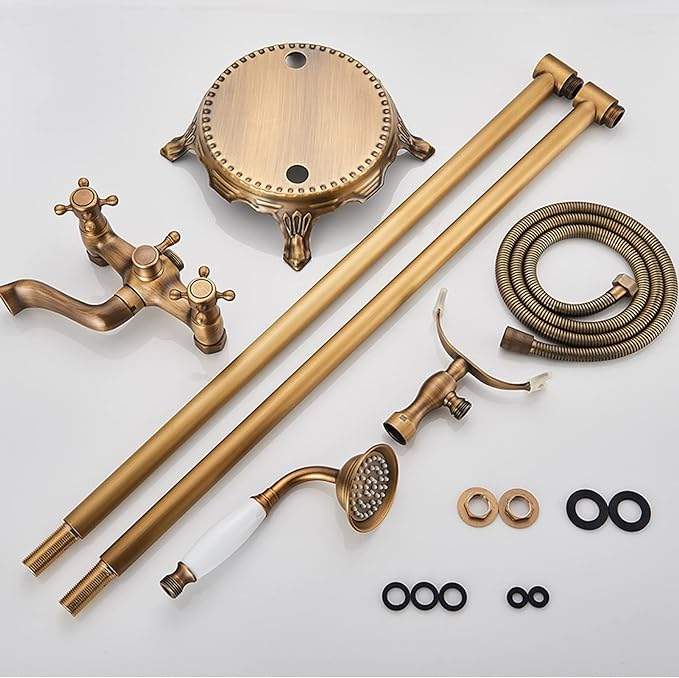 Baterie cadă freestanding bronz antichizat cu duș de mână și pipă cadă [5]