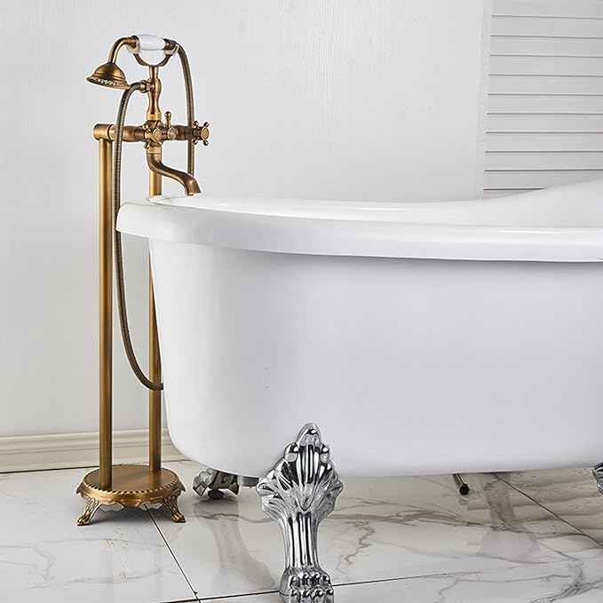 Baterie cadă freestanding bronz antichizat cu duș de mână și pipă cadă [2]