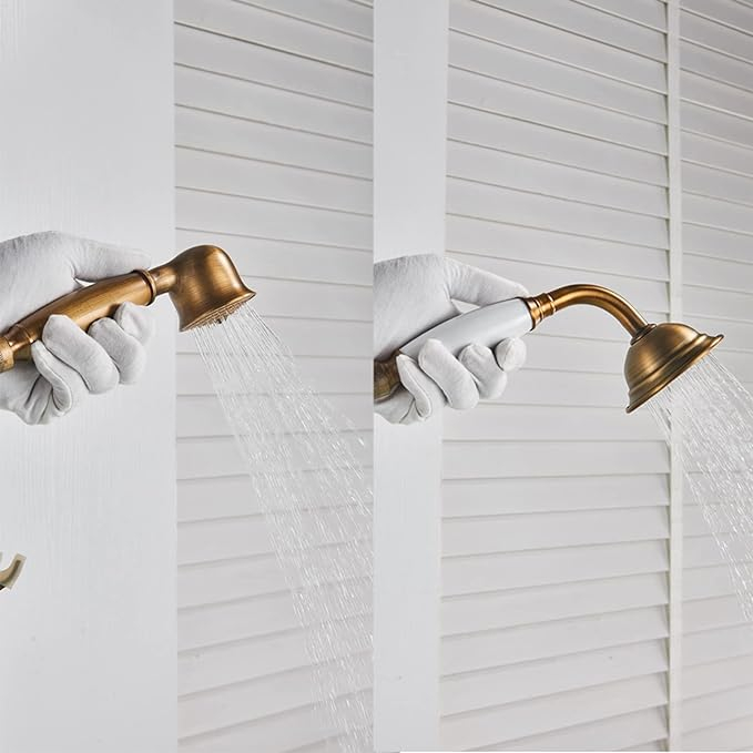 Baterie cadă freestanding bronz antichizat cu duș de mână și pipă cadă [4]