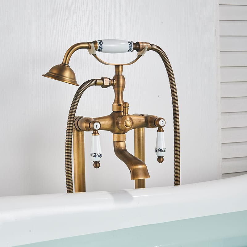 Baterie cadă freestanding bronz antichizat retro cu duș de mână [3]