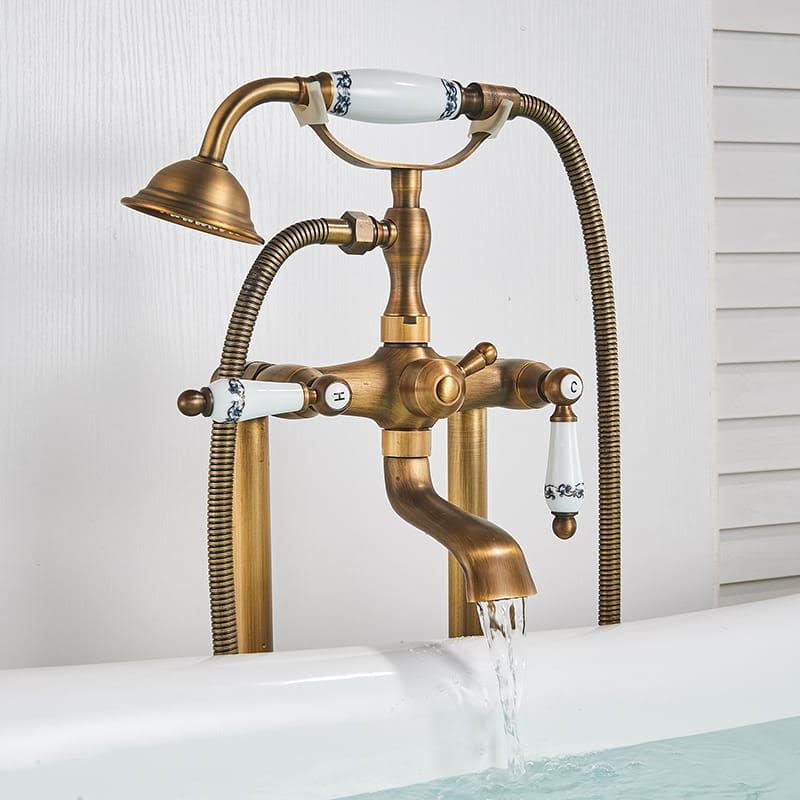 Baterie cadă freestanding bronz antichizat retro cu duș de mână [2]