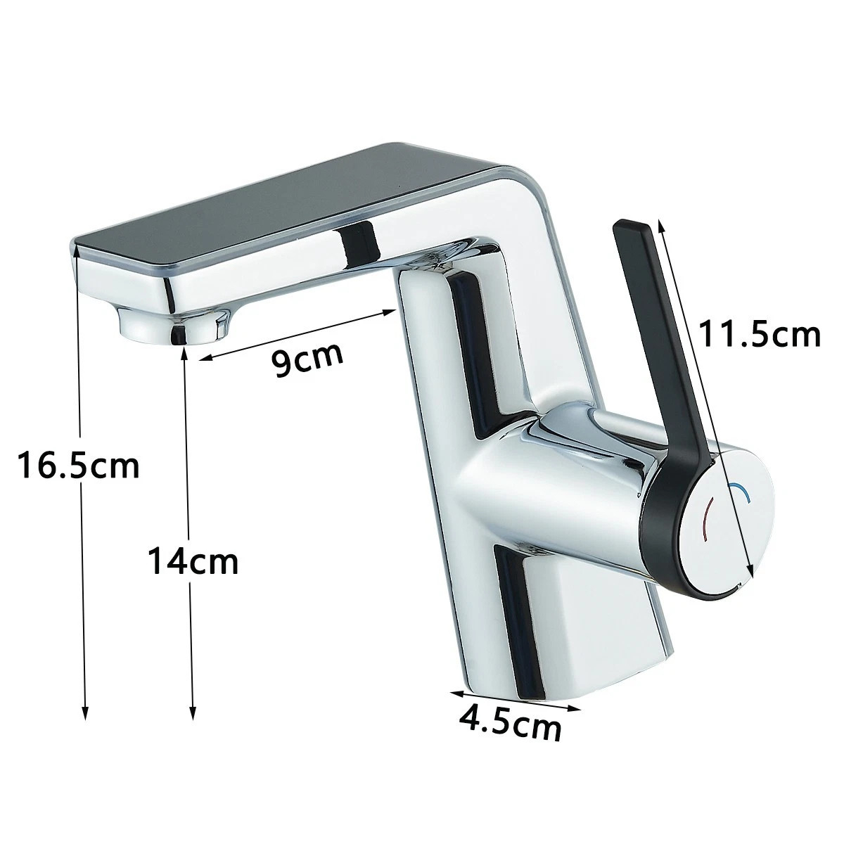 Baterie chiuvetă baie BisDesign® 17 cm, crom lucios cu accente negre aurii, display temperatură și LED tricolor [11]