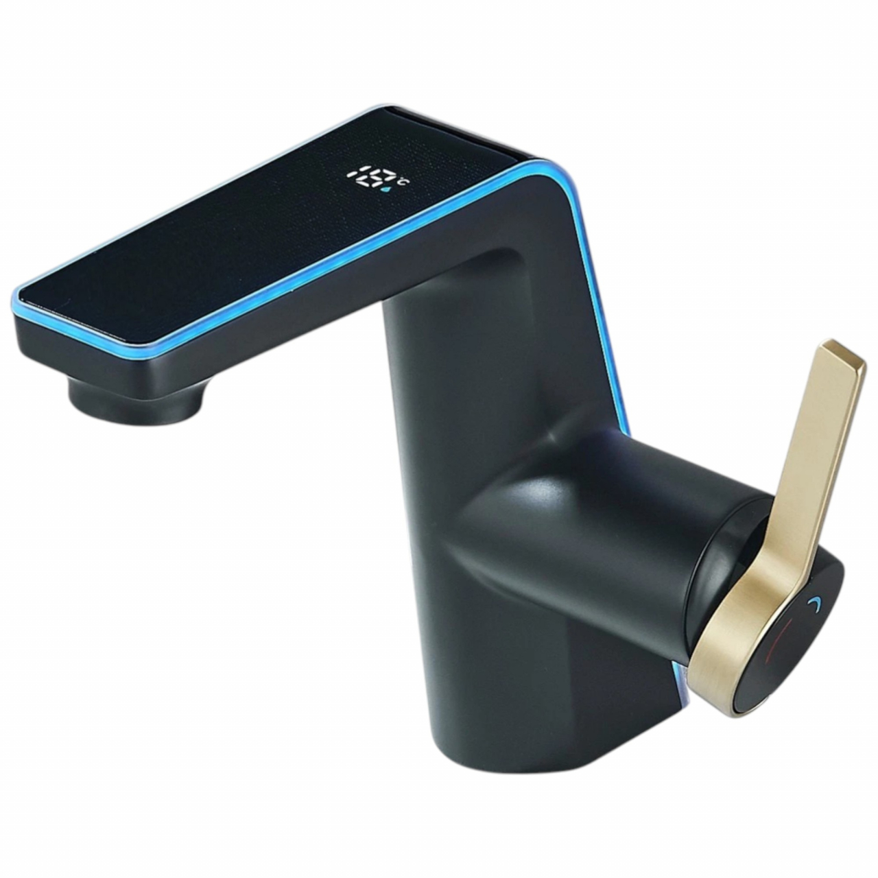 Baterie chiuvetă BisDesign negru mat cu accente aurii, display digital și LED [1]