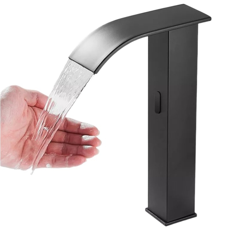Baterie chiuvetă BisDesign negru mat 31 cm cu senzor și pipă cascadă [1]
