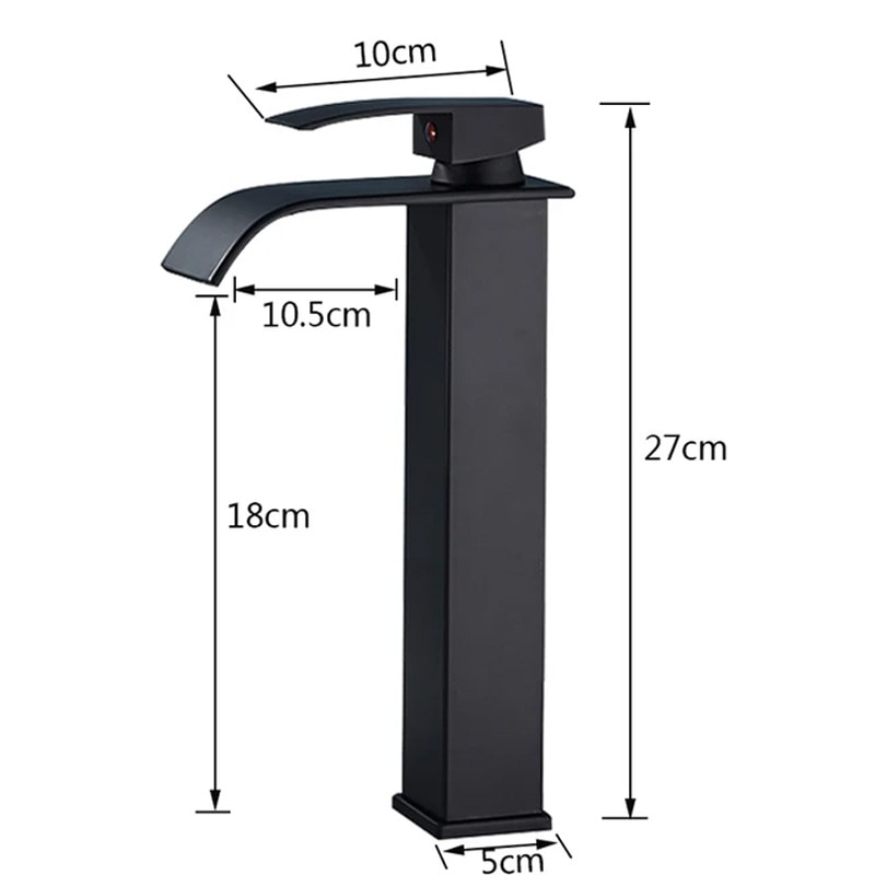 Baterie chiuvetă baie negru mat 27 cm cu pipă tip cascadă pătrată [10]