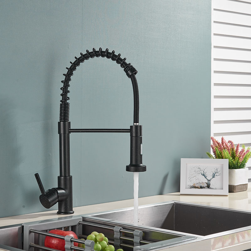 Baterie bucătărie negru mat cu puncte albe 44 cm, duș extractabil 2 funcții [3]