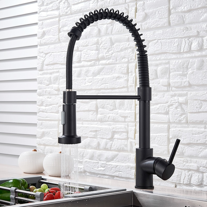 Baterie chiuvetă bucătărie negru mat 44 cm cu duș extractabil și 2 funcții [2]
