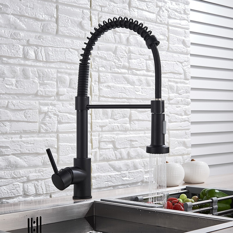 Baterie chiuvetă bucătărie negru mat 44 cm cu duș extractabil și 2 funcții [5]