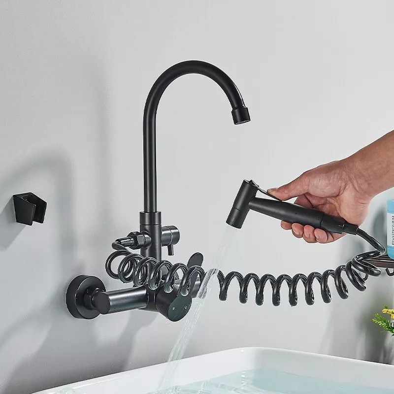 Baterie chiuvetă BisDesign® 36 cm, finisaj negru mat, duș extractabil cu furtun spiral [3]