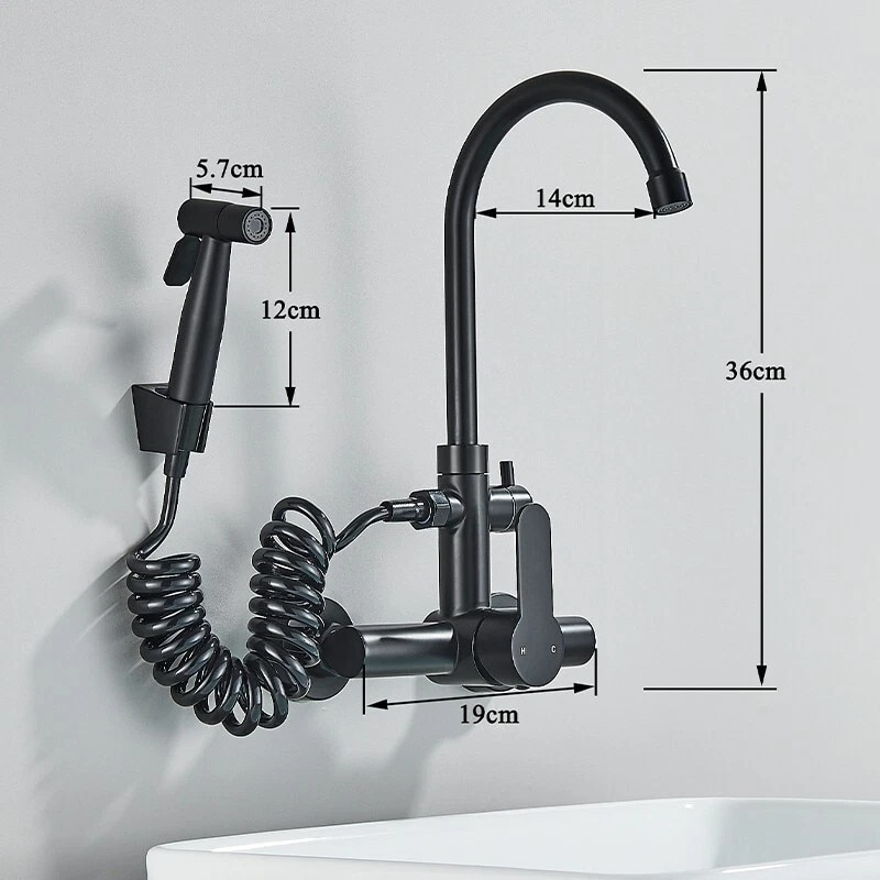 Baterie chiuvetă BisDesign® 36 cm, finisaj negru mat, duș extractabil cu furtun spiral [7]