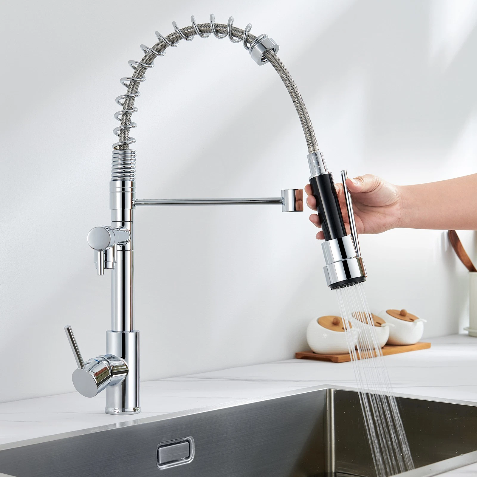 baterie bucatarie profesionala crom negru BisDesign cu dus extractibil 360 [2]