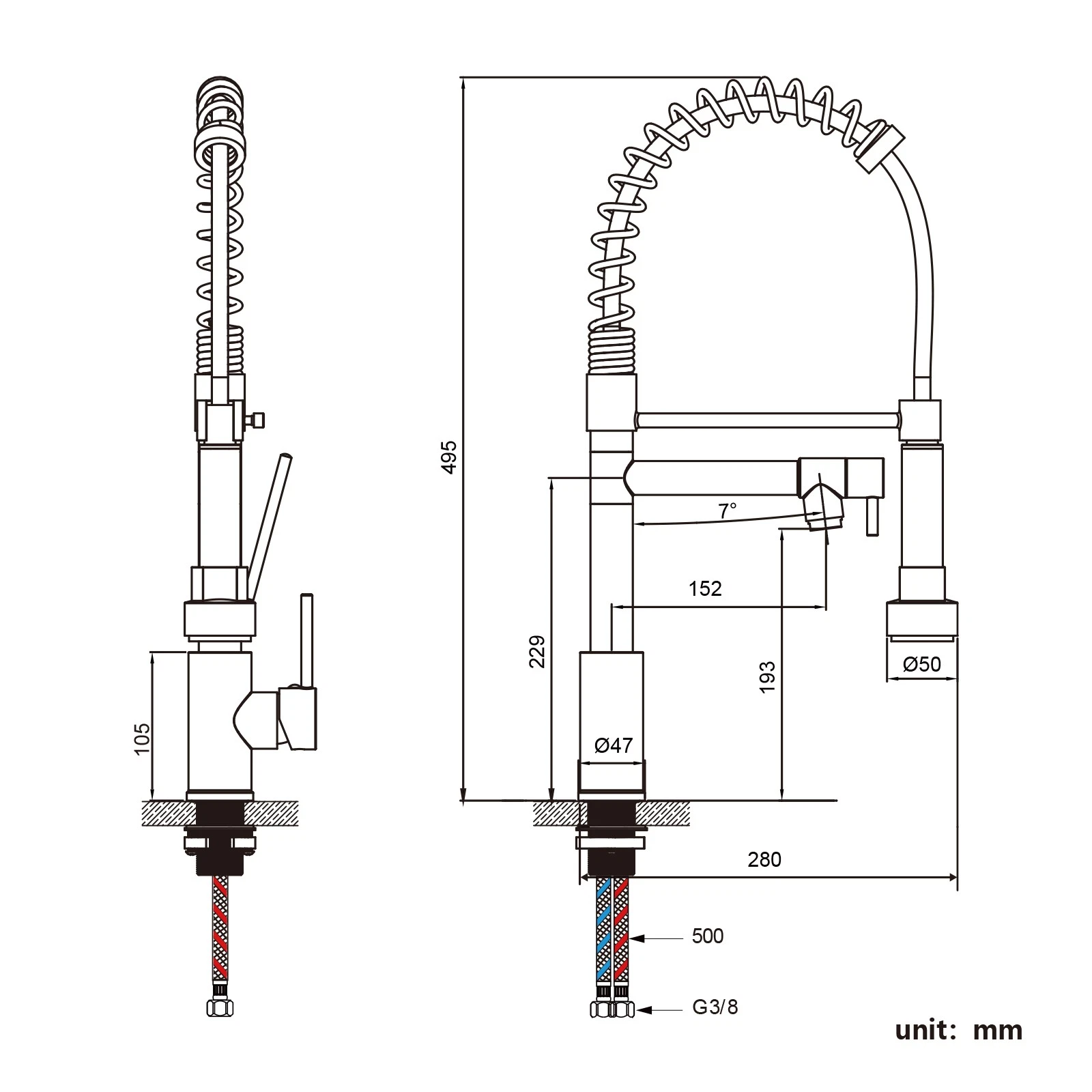 baterie bucatarie profesionala crom negru BisDesign cu dus extractibil 360 [8]