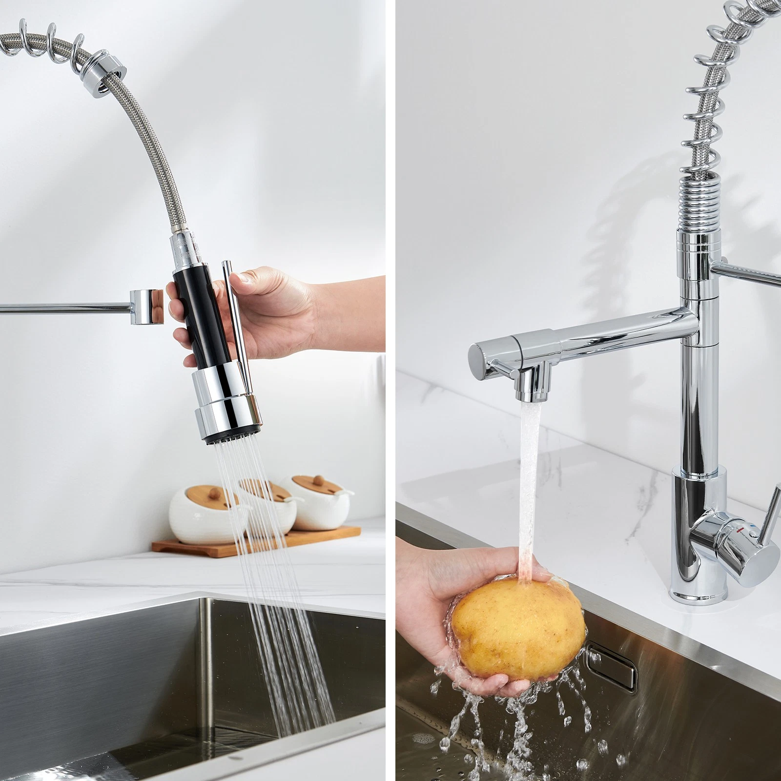 baterie bucatarie profesionala crom negru BisDesign cu dus extractibil 360 [3]