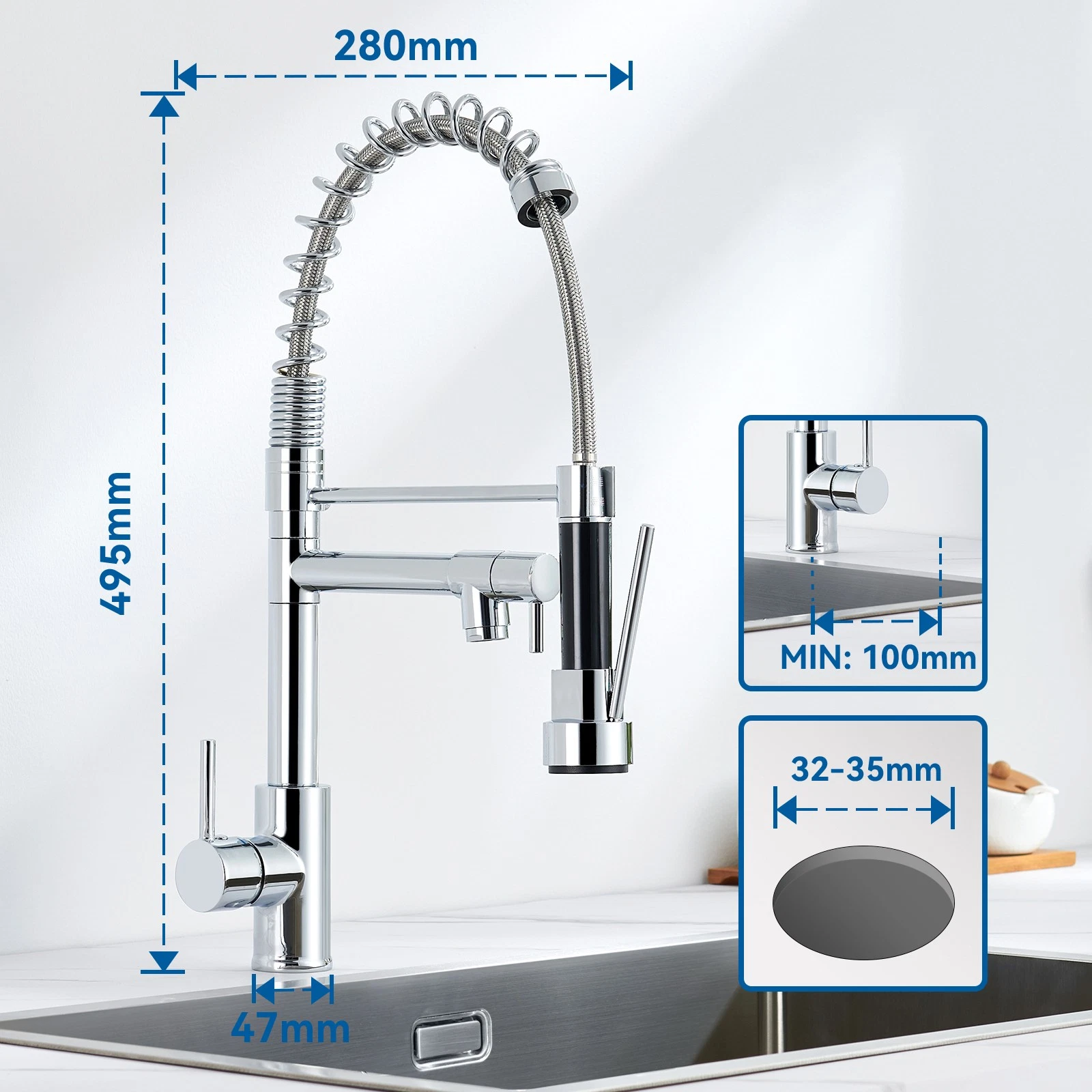 baterie bucatarie profesionala crom negru BisDesign cu dus extractibil 360 [6]