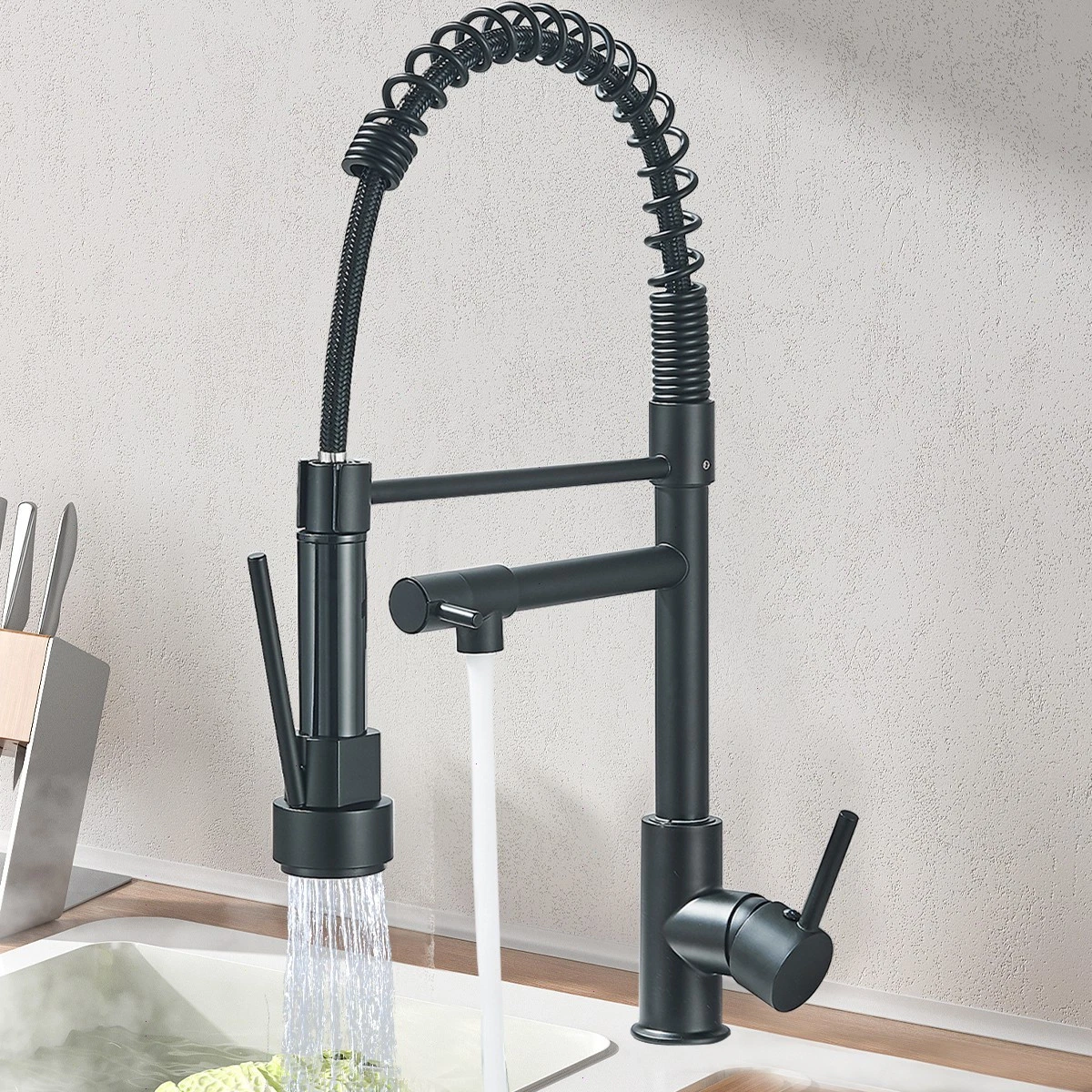 baterie bucatarie profesionala negru mat BisDesign cu dus flexibil 360 [6]