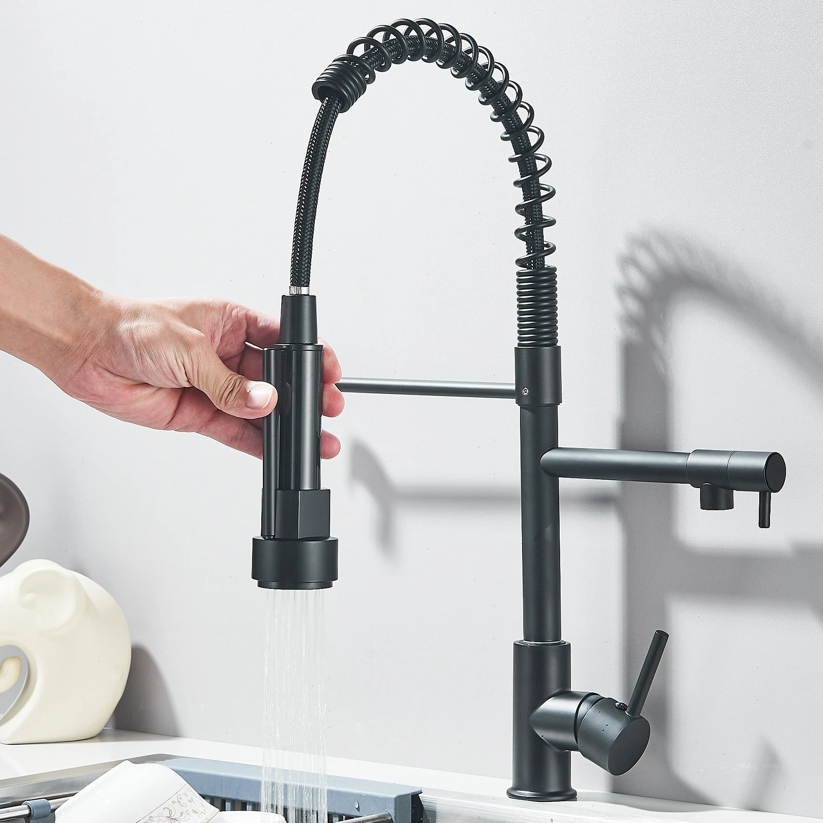 baterie bucatarie profesionala negru mat BisDesign cu dus flexibil 360 [4]