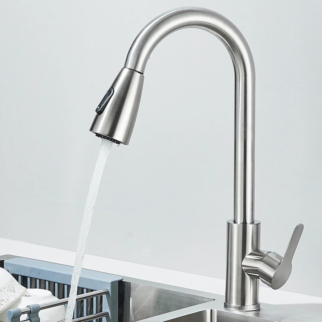 Baterie bucatarie crom nickelat cu dus extractabil 3 functii BisDesign [2]