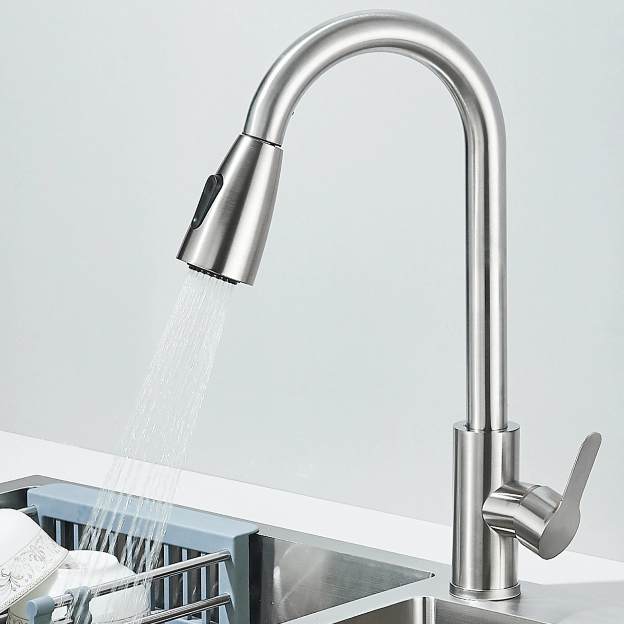 Baterie bucatarie crom nickelat cu dus extractabil 3 functii BisDesign [3]