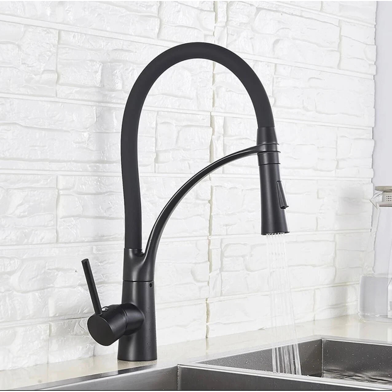 Baterie Bucătărie BisDesign® Negru Mat cu Duș Maleabil 44 cm [2]