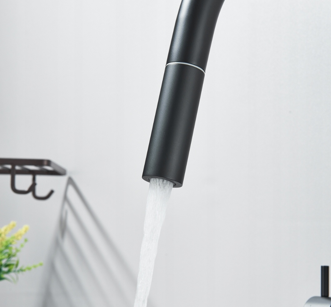 Baterie bucatarie negru mat cu apa filtrata ascunsa si dus extractabil 38 cm BisDesign [8]