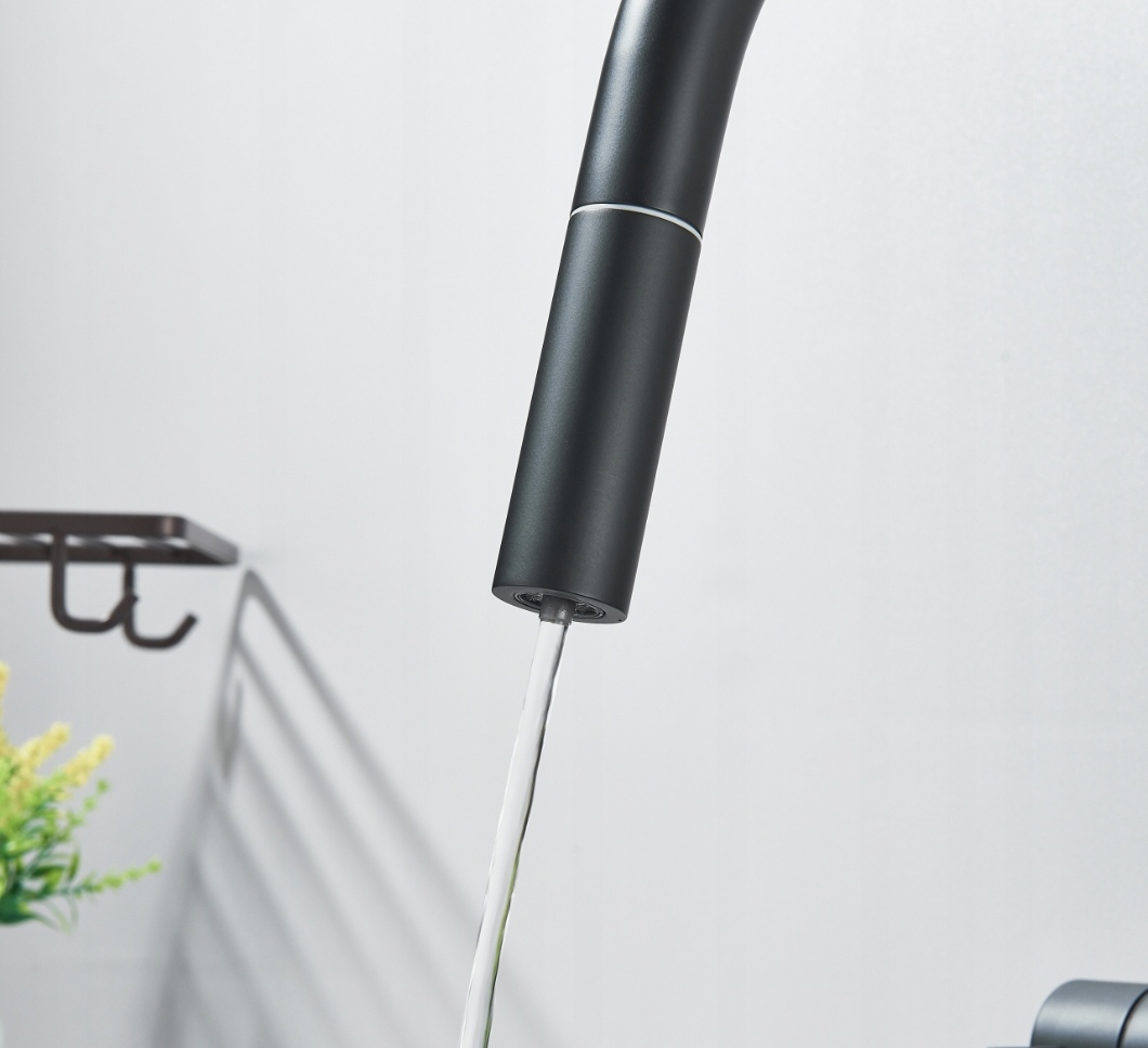 Baterie bucatarie negru mat cu apa filtrata ascunsa si dus extractabil 38 cm BisDesign [7]