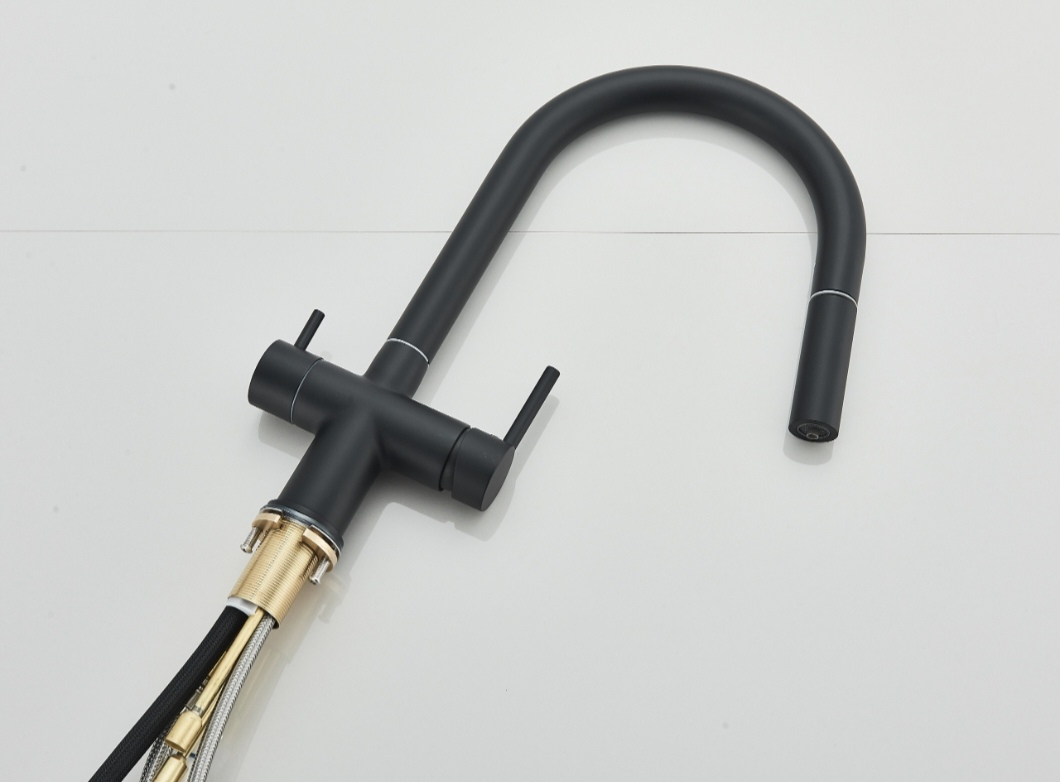 Baterie bucatarie negru mat cu apa filtrata ascunsa si dus extractabil 38 cm BisDesign [11]