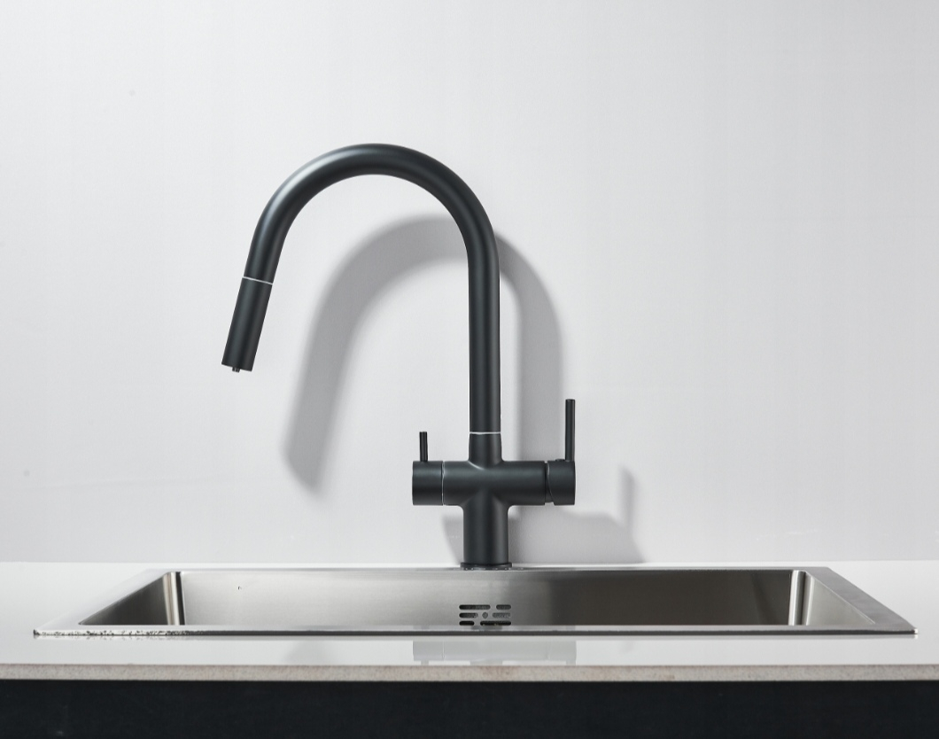 Baterie bucatarie negru mat cu apa filtrata ascunsa si dus extractabil 38 cm BisDesign [5]