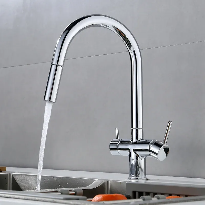 Baterie bucatarie crom lucios cu apa filtrata ascunsa si dus extractabil 38 cm BisDesign [4]