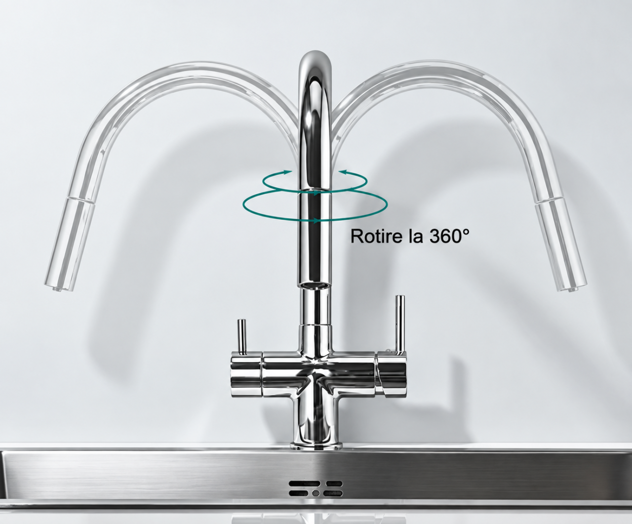 Baterie bucatarie crom lucios cu apa filtrata ascunsa si dus extractabil 38 cm BisDesign [9]