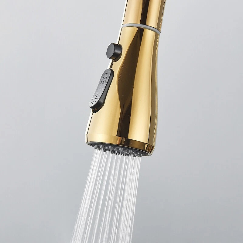 Baterie bucatarie aurie lucioasa cu apa filtrata si dus extractabil 41 cm BisDesign [5]