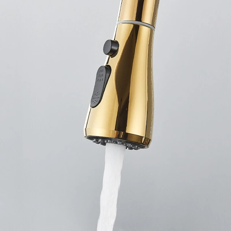 Baterie bucatarie aurie lucioasa cu apa filtrata si dus extractabil 41 cm BisDesign [6]