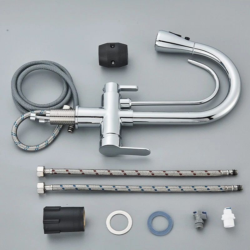 Baterie bucatarie crom lucioasa cu apa filtrata si dus extractabil 41 cm BisDesign [9]