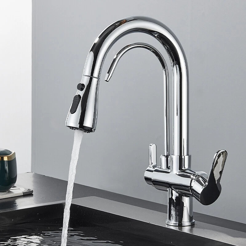 Baterie bucatarie crom lucioasa cu apa filtrata si dus extractabil 41 cm BisDesign [4]