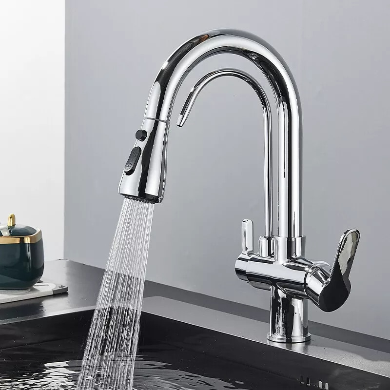 Baterie bucatarie crom lucioasa cu apa filtrata si dus extractabil 41 cm BisDesign [3]