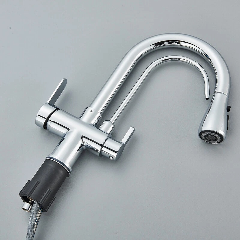 Baterie bucatarie crom lucioasa cu apa filtrata si dus extractabil 41 cm BisDesign [8]