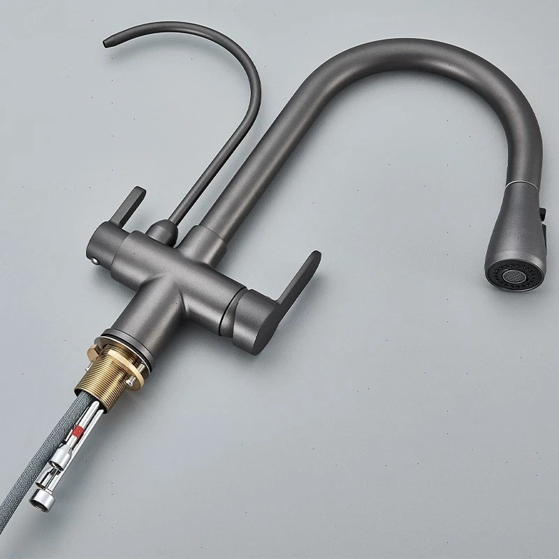 Baterie bucatarie gri antracit cu apa filtrata si dus extractabil 41 cm BisDesign [10]