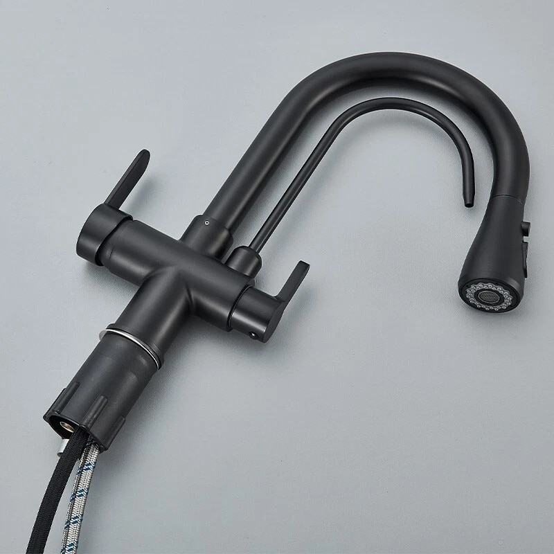 Baterie bucatarie negru mat cu apa filtrata si dus extractabil 41 cm BisDesign [9]