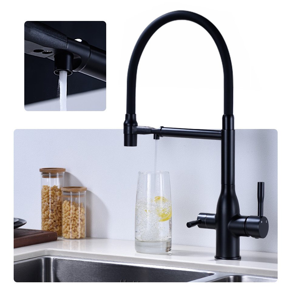 Baterie chiuvetă bucătărie negru mat 48 cm cu duș maleabil și 3 funcții [4]