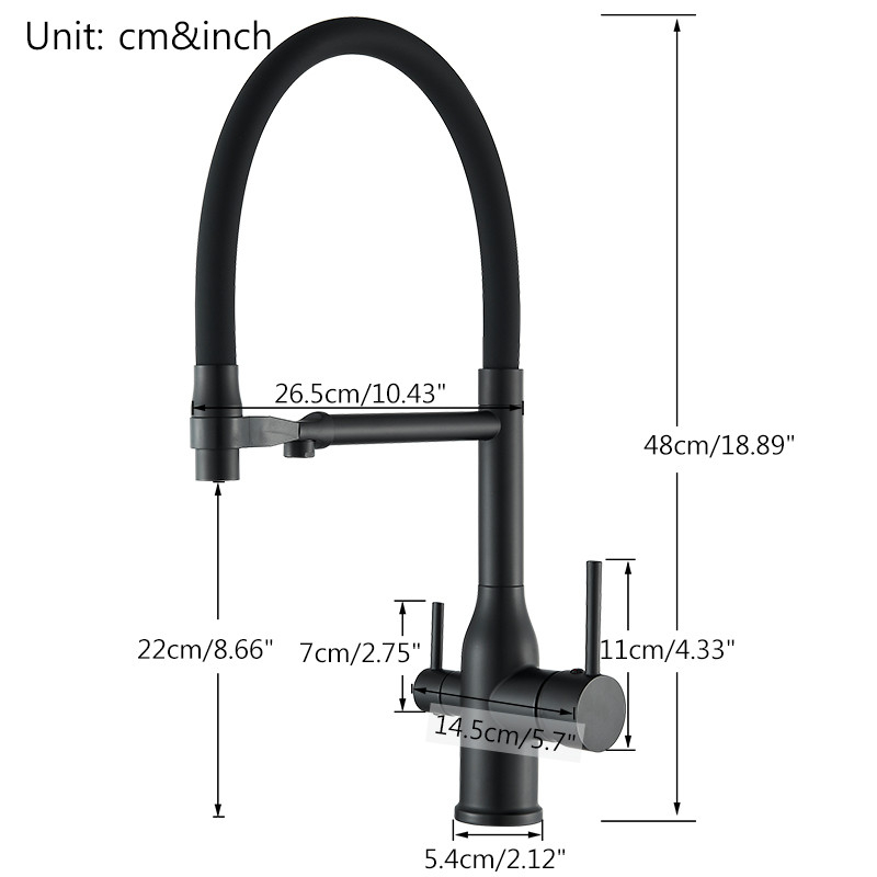 Baterie chiuvetă bucătărie negru mat 48 cm cu duș maleabil și 3 funcții [12]