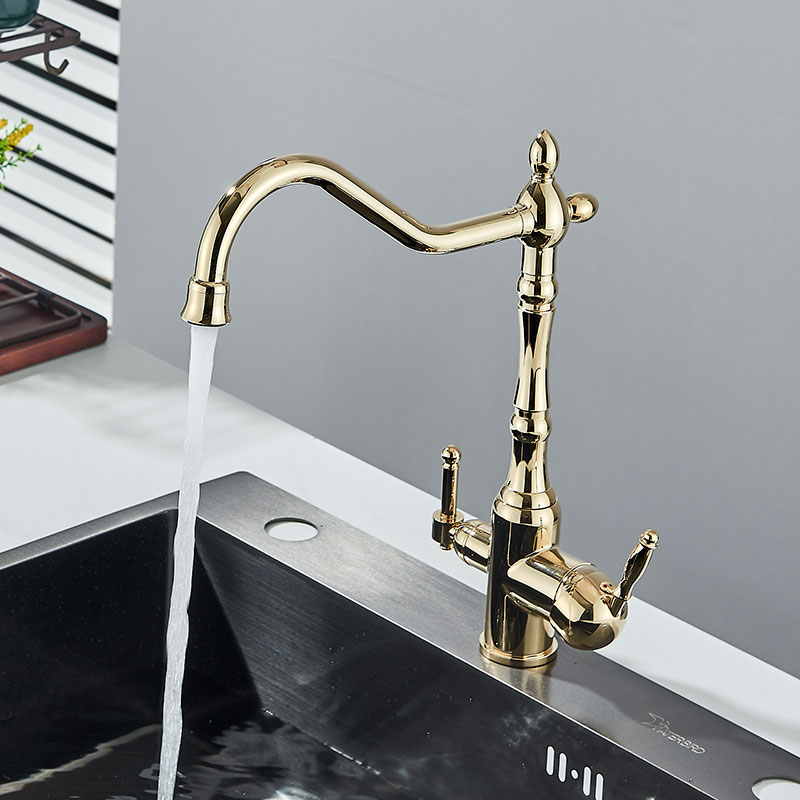 Baterie bucătărie auriu lucios 34 cm cu două funcții apă filtrată și rece/caldă [3]