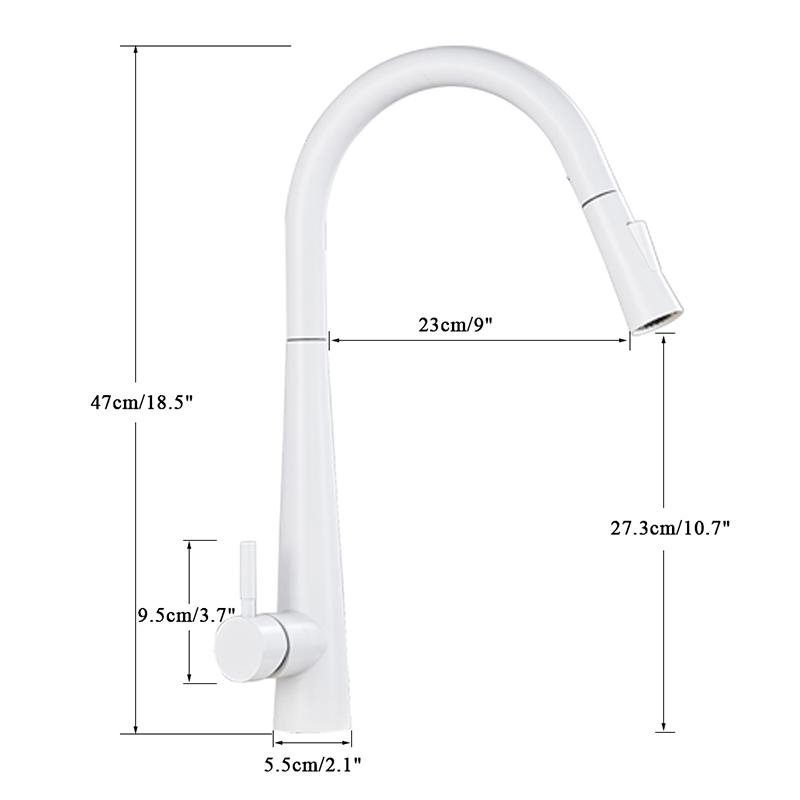 Baterie bucătărie alb lucios 47 cm cu duș extractabil și 2 funcții [11]