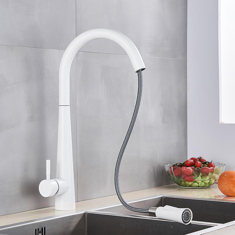 Baterie bucătărie alb lucios 47 cm cu duș extractabil și 2 funcții [2]