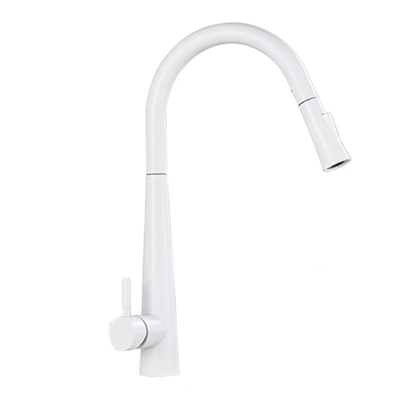 Baterie bucătărie alb lucios 47 cm cu duș extractabil și 2 funcții [1]
